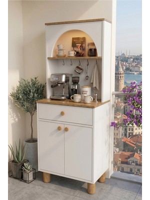 Mistik Home Galata LED Aydınlatmalı Kahve Köşesi Çok Amaçlı Mutfak Dolabı Konsol