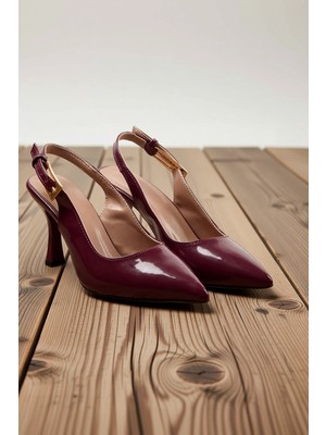Benerly Kadın Sivri Burun Arkası Slingback Ayakkabı Ince Topuklu Rugan Parlak Finish Günlük Rahat Modern