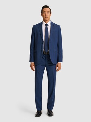 Cacharel Erkek Lacivert Slim Fit Mikro Desen Mono Yaka Saf Yün Takım Elbise 50319162-VR033