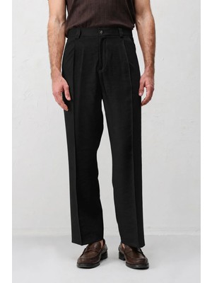 Antioch Siyah Pileli Relaxed Fit Erkek Pantolon