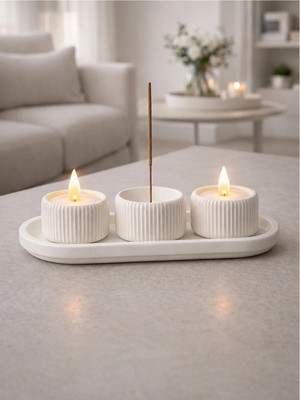 Lunera Accessories Modern Tütsülük ve Mumluk 4’lü Set – 3D Baskı Dekoratif Ev & Masaüstü Aksesuarı