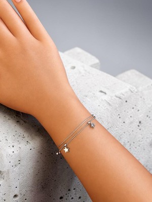 Nur Atelier Silver Yıldız Detaylı Kararmaz Paslanmaz Çelik Bileklik