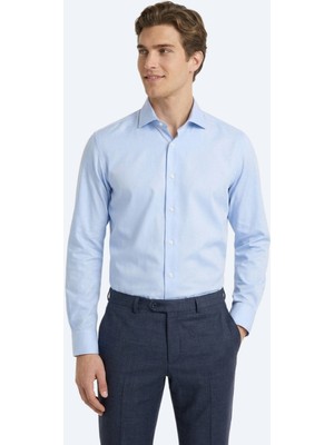 Kip Açık Mavi Düz Regular Fit Uzun Dokuma Casual %100 Pamuk Gömlek