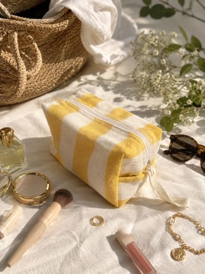 Faralya Life Faralyalife Çizgili Fermuarlı Taşıma Kulplu Makyaj Çantası 20X20 cm %70 Pamuk %30 Polyester Kozmetik Kadın Makyaj Çantası