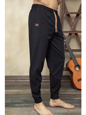 Kly Erkek Siyah Ribana Paça Lastikli Pijama Altı