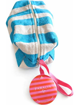 Faralya Life Faralyalife Çizgili Fermuarlı Taşıma Kulplu Makyaj Çantası 20X20 cm %70 Pamuk %30 Polyester Kozmetik Kadın Makyaj Çantası