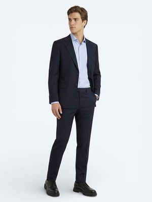 Kip Lacivert Düz Modern Fit Yün Karışımlı Takım Elbise
