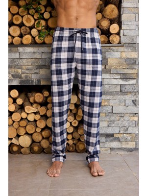 Kly Orta Kalin Penye Ekose Tek Pantolon Pijama %100 Pamuk