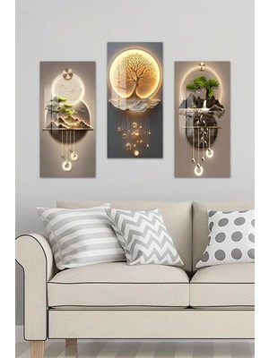 KutuTR 3D Görünümlü Temperli Cam Tablo Set–doğal Manzara & Aydınlatma Efektli 30X60CM Işıklı Değil - DCS003