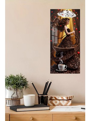 KutuTR 3D Görünümlü Temperli Cam Tablo – Kahve Çekirdekli Kadın Temalı Uv Baskı 30X60 Cm- DCT131