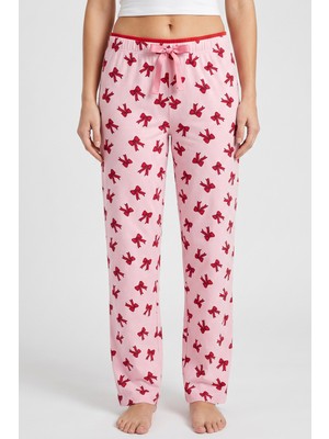 Hadiora Kadın Pembe Kurdele Desenli Bambu Pijama Alt