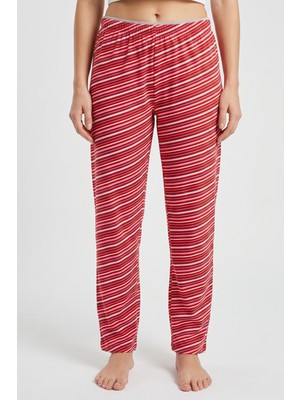 Hadiora Kadın Kırmızı Pembe Çapraz Çizgili Bambu Pijama Alt