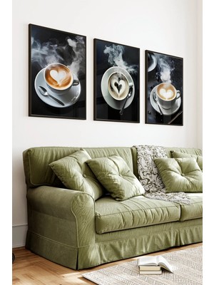 KutuTR Siyah Çerçeveli 2d Uv Baskı 3’lü Mdf Tablo Set – Kahve Temalı - Siyah CRV1012