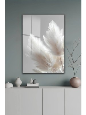 KutuTR Minimalist Beyaz Kuş Tüyü Desenli Modern ve Şık Temperli Cam Tablo 2d Uv Baskı - YCT315