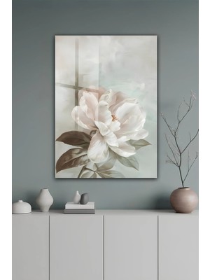 KutuTR Minimalist Soft Tonlu Beyaz Orkide Tasarımlı Temperli Cam Tablo 2d Uv Baskı - YCT298