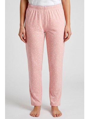 Hadiora Kadın Pudra Yıldız Desenli Bambu Pijama Alt