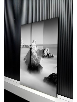 KutuTR Minimalist Deniz ve Kayalık Manzaralı Temperli Cam Tablo 50X70 cm 2d Uv Baskı - YCT214