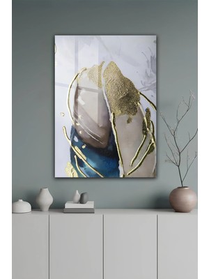 KutuTR Soyut Altın Dokulu Mermer Efektli Temperli Cam Tablo 50X70 cm 2d Uv Baskı - YCT596