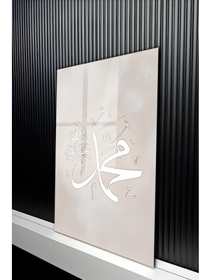 KutuTR Minimalist Somon Fon Üzeri Beyaz Hat Sanatı Temperli Cam Tablo 50X70 cm 2d Uv Baskı - YCT154
