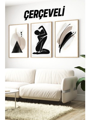 KutuTR Modern Soyut Figür ve Minimal Sanat Temalı 3’lü Mdf Tablo Seti – 2d Uv Baskı CRV1252