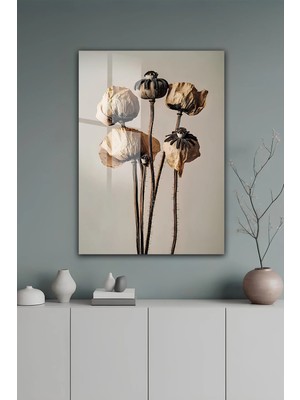 KutuTR Modern Kurutulmuş Haşhaş ve Çiçek Figürlü Temperli Cam Tablo 2d Uv Baskı - YCT473