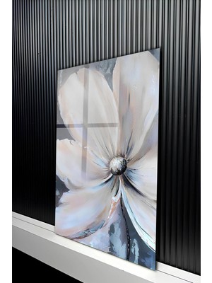 KutuTR Beyaz ve Krem Tonlarında Soyut Çiçek Temalı Temperli Cam Tablo 50X70 cm 2d Uv Baskı - YCT195