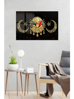 KutuTR Osmanlı Tuğrası ve Ay Yıldız Temalı Temperli Cam Tablo 50X70 cm 2d Uv Baskı - YCT039
