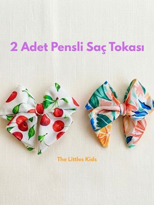 The Littles Kids Kirazlı ve Renkli Kurdele Model El Yapımı Timsah Pensli 2 Adet Toka