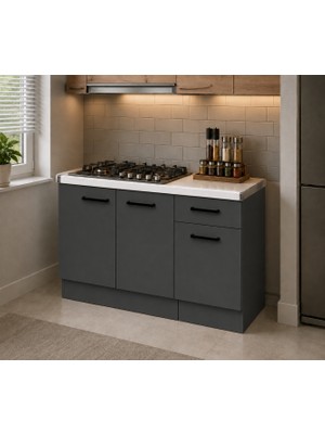 T Designo Lark Mutfak 3 Kapaklı 1 Çekmeceli Mutfak Alt Modül 100 cm - Çok Amaçlı Dolap -Beyaz Laminat Tezgah Dahil