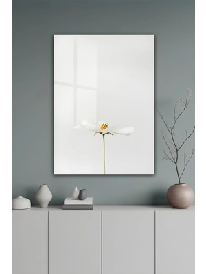 KutuTR Minimalist Beyaz Papatya Temalı Tasarımlı Temperli Cam Tablo 50X70 cm 2d Uv Baskı - YCT117