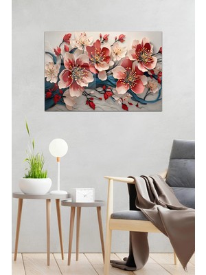 KutuTR Kırmızı ve Beyaz Çiçekli Temperli Cam Tablo 50X70 cm 2d Uv Baskı - YCT021