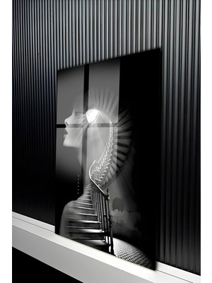 KutuTR Kadın Silüeti ve Spiral Merdiven Temalı Temperli Cam Tablo 50X70 cm 2d Uv Baskı - YCT183