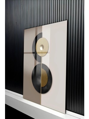 KutuTR Minimalist Geometrik Formlu Gold Detaylı Temperli Cam Tablo 50X70 cm 2d Uv Baskı - YCT241