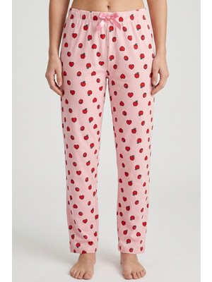 Hadiora Kadın Pembe Çilek Kalp Desenli Bambu Pijama Alt