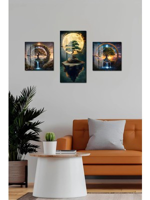 KutuTR 3D Görünümlü 2duv Baskı Temperli Cam Tablo Set– Hayat Ağacı– Kare 33X33CM-DIKDÖRTGEN 30X60CM-KDK005