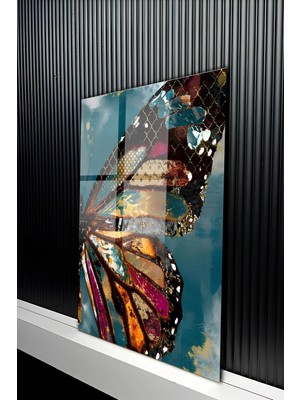 KutuTR Modern Soyut Kelebek Kanadı Tasarımlı Temperli Cam Tablo 50X70 cm 2d Uv Baskı - YCT223