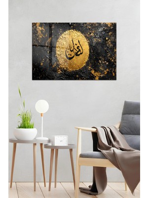 KutuTR Siyah Gold Islami Hat Sanatı Temperli Cam Tablo 50X70 cm 2d Uv Baskı - YCT030