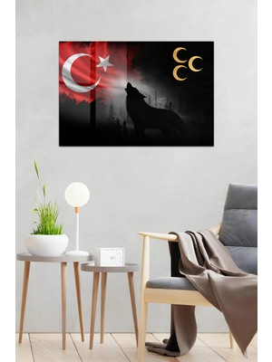 KutuTR Türk Bayrağı ve Bozkurt Temalı Temperli Cam Tablo 50X70 cm 2d Uv Baskı - YCT040