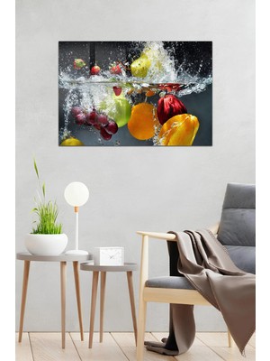 KutuTR Meyve Şöleni Su Sıçramal Temperli Cam Tablo 50X70 cm 2d Uv Baskı - YCT012