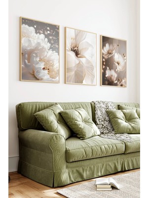 KutuTR Ahşap Çerçeveli 2d Uv Baskı 3'lü Tablo Set–soft Vizon Zeminli Romantik Tasarım- CRV1413