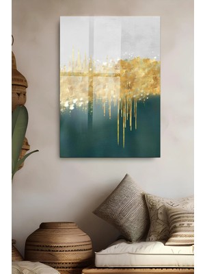 KutuTR Altın Yansımalı Soyut Manzara Temalı Temperli Cam Tablo 50X70 cm 2d Uv Baskı - YCT599