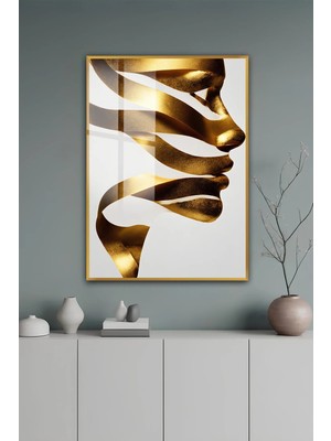 KutuTR Gold Alüminyum Çerçeve Soyut Insan Yüzü Temalı Temperli Cam Tablo 2duv Baskı -Gold GCT056