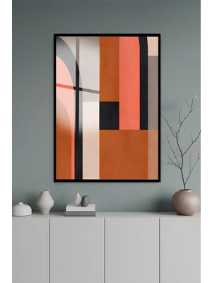 KutuTR Siyah Alüminyum Çerçeve Modern Geometrik Kemer Desenli Temperli Cam Tablo Uv Baskı -Siyah SCT199