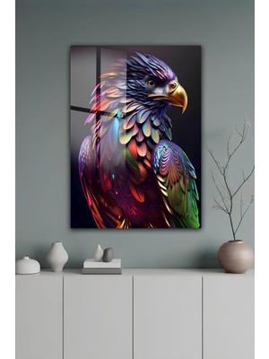 KutuTR Modern Rengarenk Kartal Portresi Temperli Cam Tablo 2d Uv Baskı - YCT456