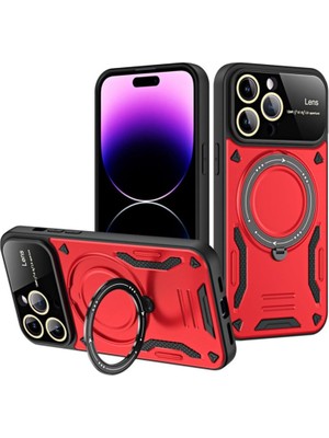 iPhone 16 Pro Kılıf Joy Lens Standlı Kapak - Kırmızı