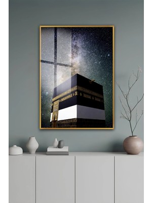 KutuTR Gold Alüminyum Çerçeve Kabe ve Yıldızlı Gökyüzü Temperli Cam Tablo 2duv Baskı -Gold GCT069