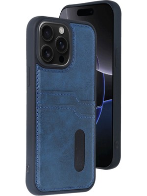 iPhone 14 Pro Max Kılıf Sara Kartvizitli Deri Kılıf - Lacivert