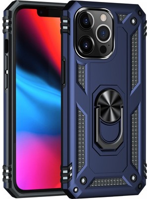 iPhone 14 Pro Kılıf Sofya Yüzüklü Silikon Kapak - Lacivert