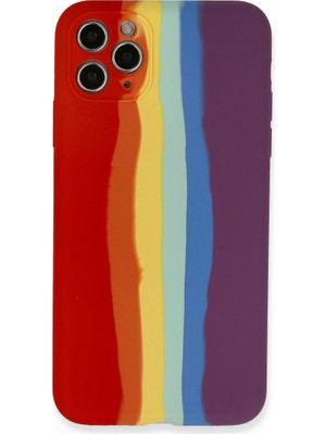iPhone 11 Pro Kılıf Ebruli Lansman Silikon - Kırmızı-Mor