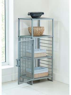 Bye Concept & More Dekoratif Bej Metal Çok Amaçlı Dolap 4 Raflı Organizer